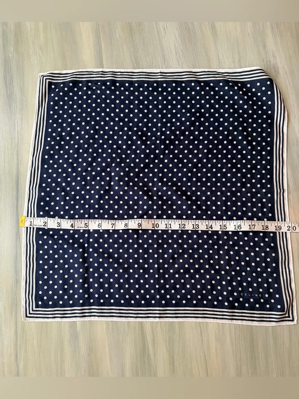 Celine Navy Polka Dot Square Scarf Hair Bow Bandana Neckerchief Bag Accessory